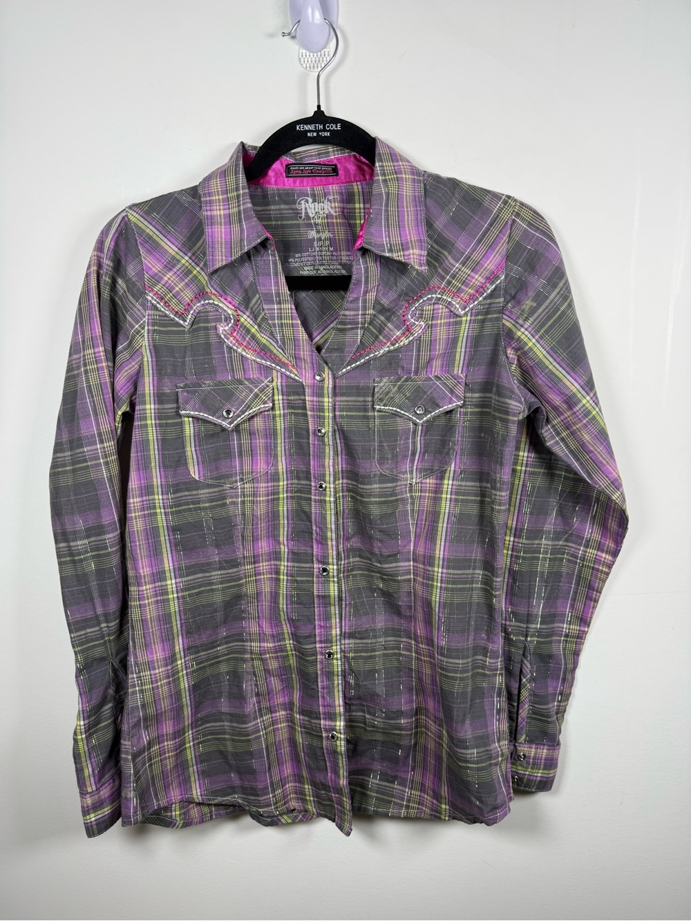 ROCK 47TH BY WRANGLER | Y2K McBling Plaid Button Up Size S